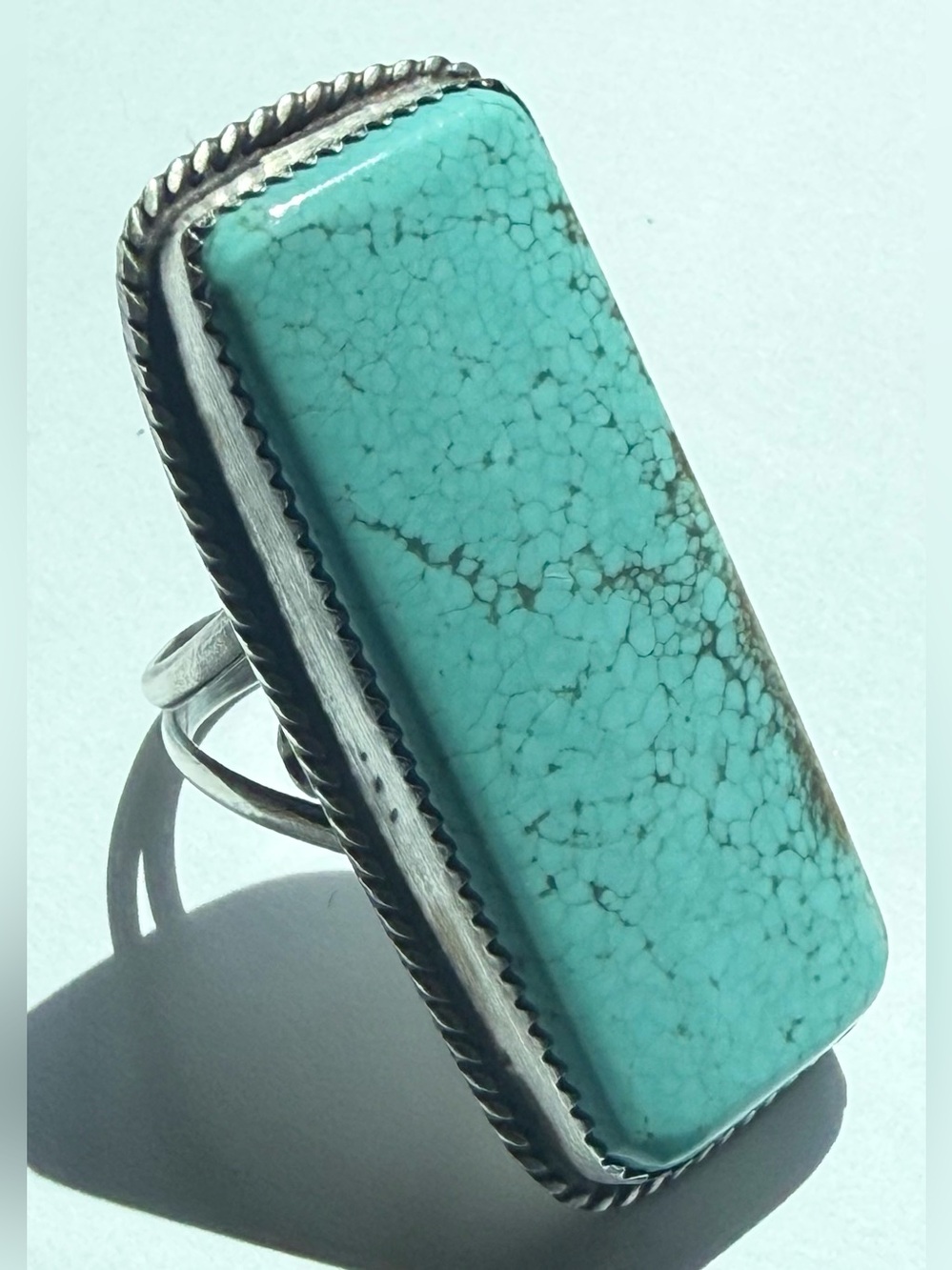 Leslie Nez Sterling Turquoise Statement Ring Adjustable Navajo Signed